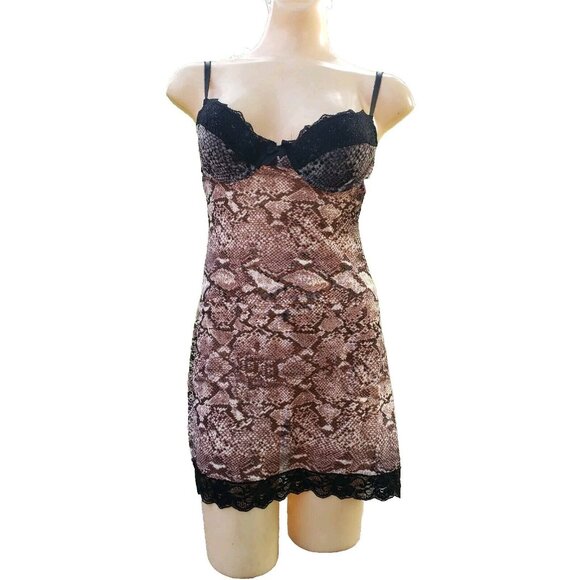 NWT Kensie 2 Pcs Baby‎ Doll Lingerie Black Faux Snakeskin w/thong S - Picture 1 of 13